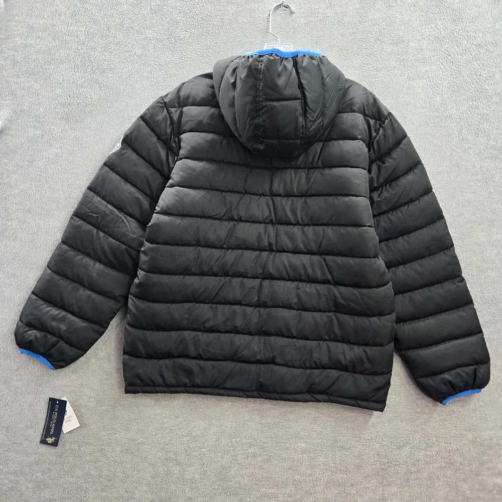 US‎ Polo Assn Boys Jacket Large Black Puffer 1/2 Zip Hoodie Long Sleeve NWT